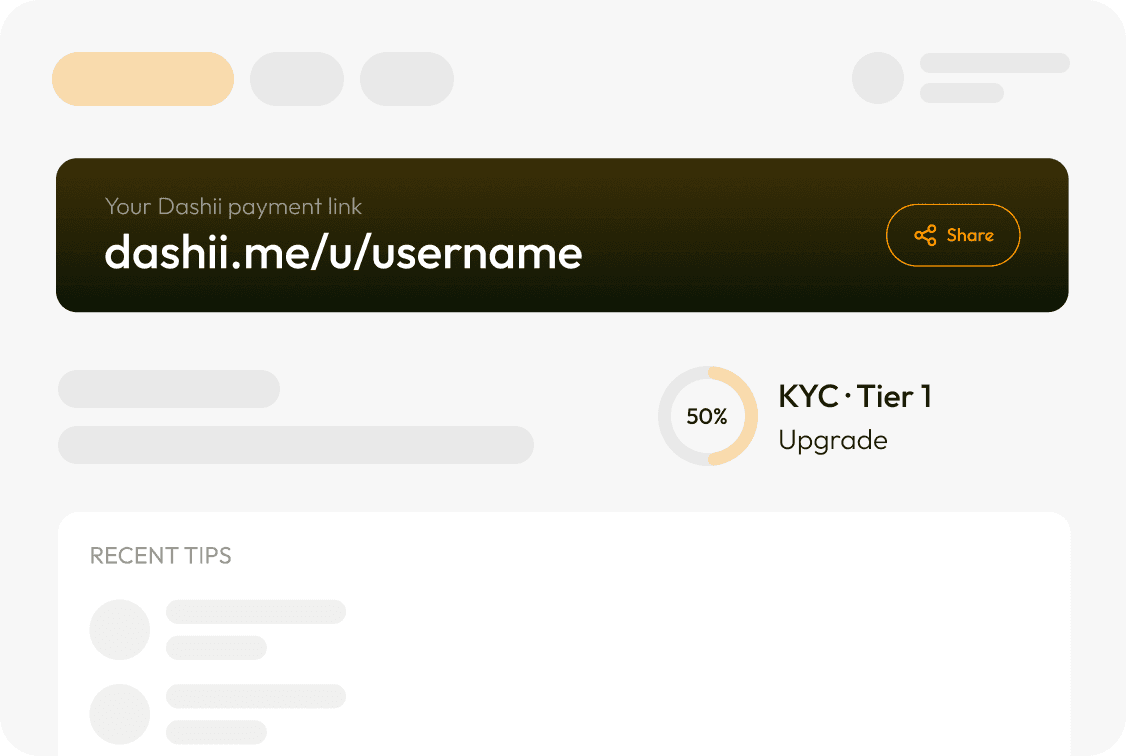 Dashii creator profile with payment link